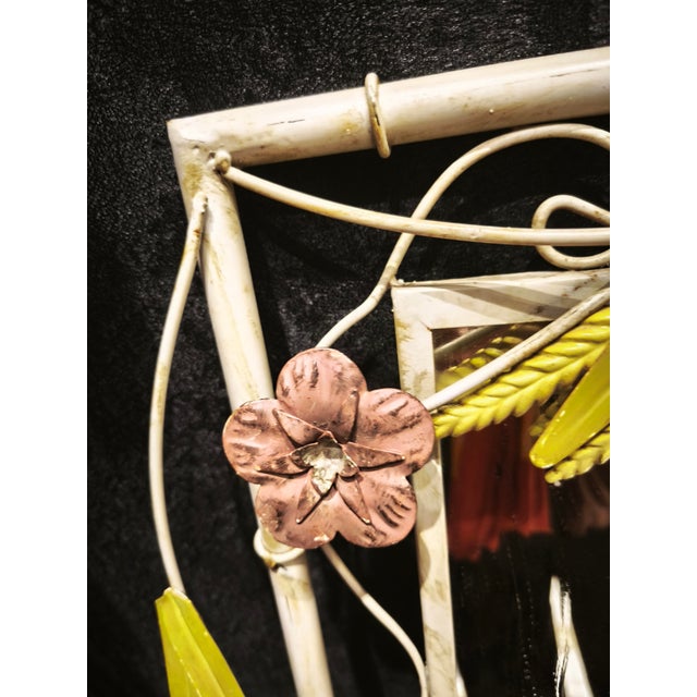 Mid-Century Modern Italian Faux Bamboo and Floral Metal Wall Mirror, 1970s For Sale - Image 4 of 6