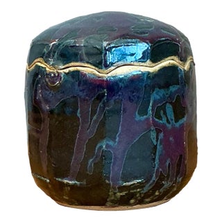 Vintage Glazed Ceramic Lidded Jar For Sale