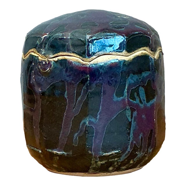 Vintage Glazed Ceramic Lidded Jar For Sale