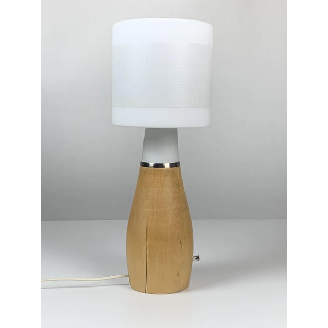 Wood Scandinavian Space Age Teak and Opaline Table Lamp For Sale - Image 7 of 12