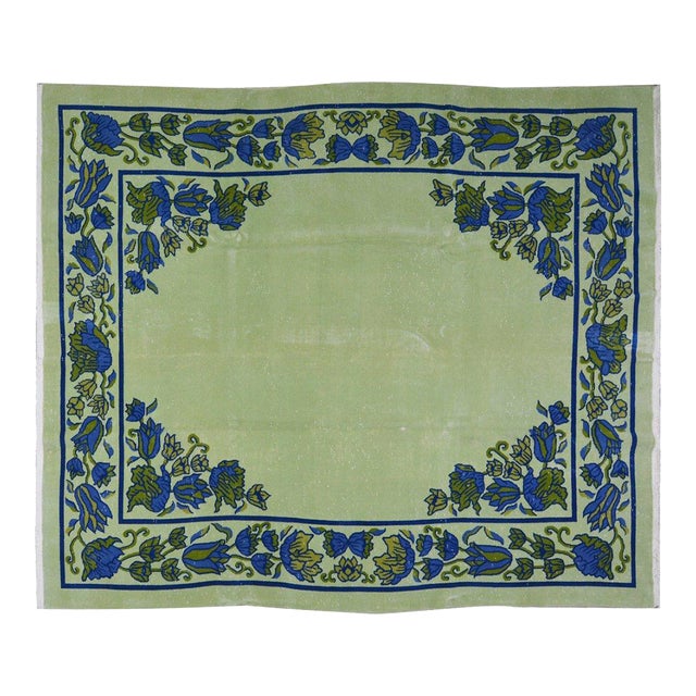 Vintage Chinese Art Deco Knotted Wool Rug, 9'7''x11'4'' For Sale