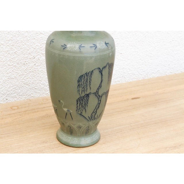 Asian Korean Koryo Willow Design Celadon Vase For Sale - Image 3 of 10