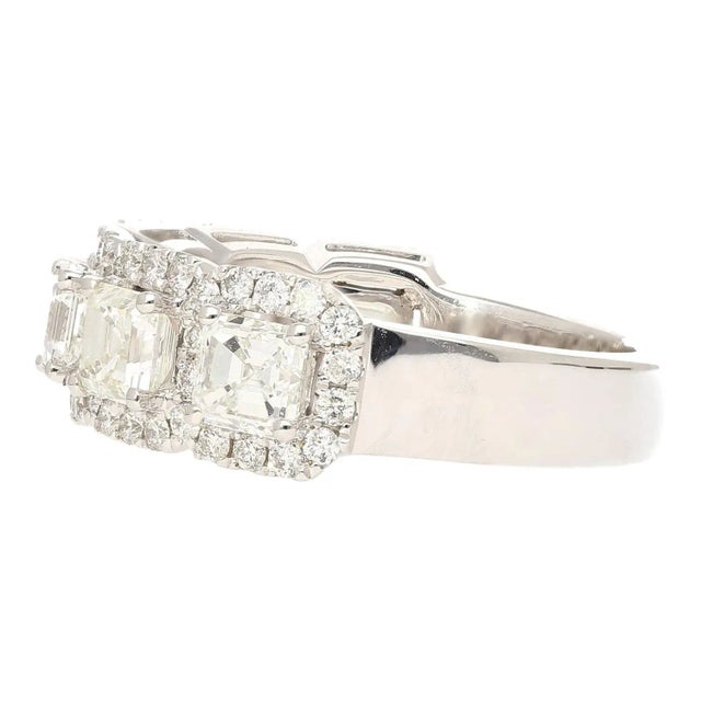 Metal Natural 2.75 CTTW Asscher Cut Diamond Crown Engagement Ring in 18K White Gold, Size 6 For Sale - Image 7 of 12