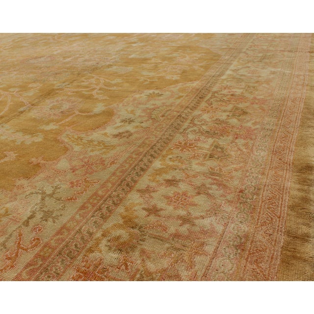 Late 19th Century Stunning Antique Fine Burlu Oushak Rug in Gold and Neutral Tones For Sale - Image 5 of 10