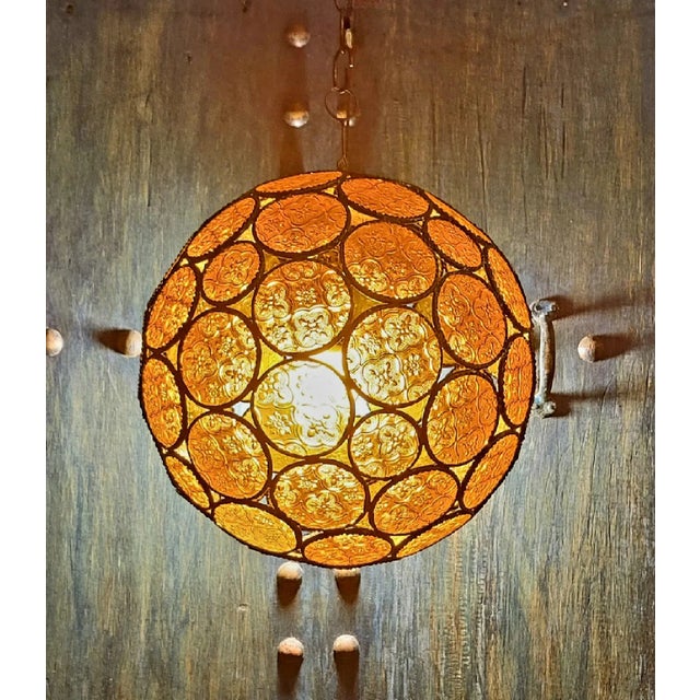 21st Century Moroccan Glass Ball Style Frosty Amber / Orange Lantern For Sale In Orlando - Image 6 of 6