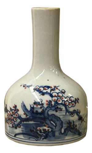 Chinese Blue White Porcelain Round Blossom Flower Graphic Small Vase