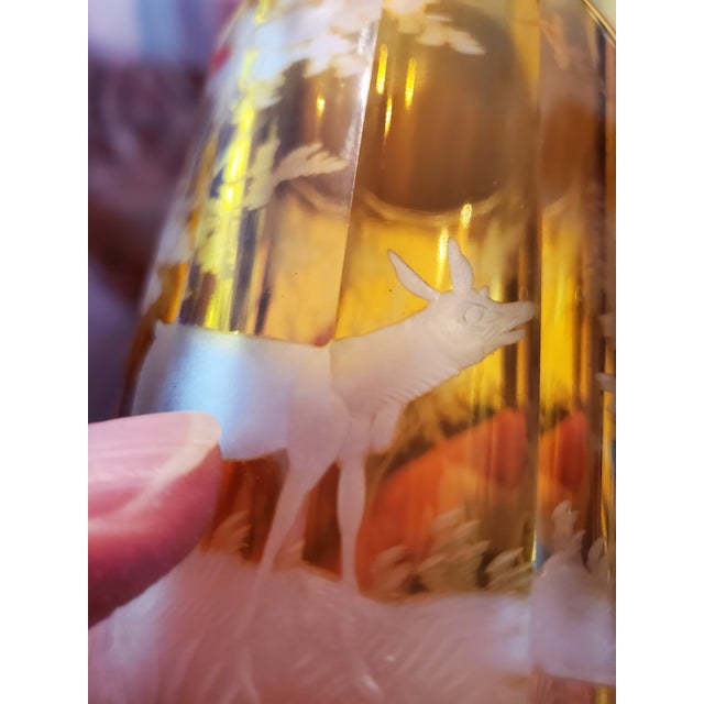 Goldenrod Antique Bohemian Glass Moser Deer Goblet For Sale - Image 8 of 12