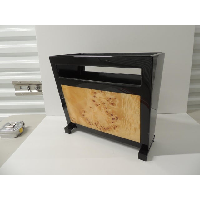 Art Deco Art Deco Revival Black Lacquered Mappa Burl Walnut Magazine Stand For Sale - Image 3 of 9