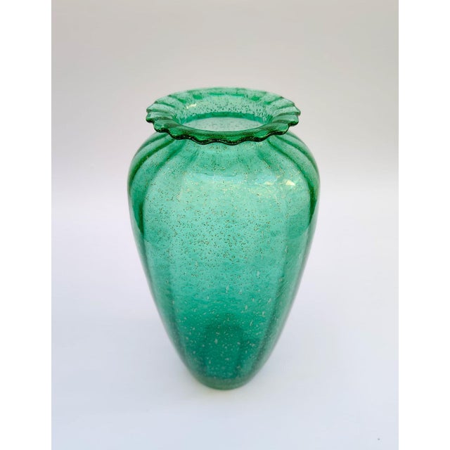 1980s Green Murano Glass Vase with Silver Leaf from Ca dei Vetrai, 1980s For Sale - Image 5 of 8
