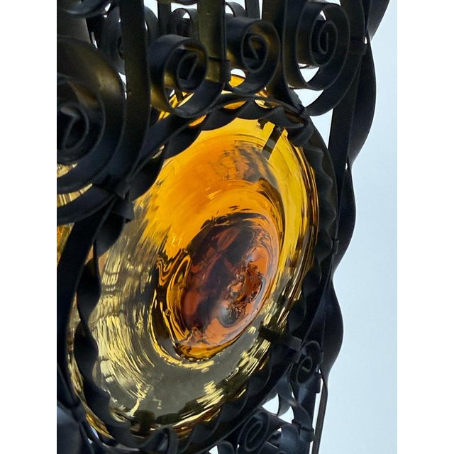 Venetian-Style Handcrafted Lantern Lamp with Amber Glass Panels, 1960s For Sale - Image 9 of 18