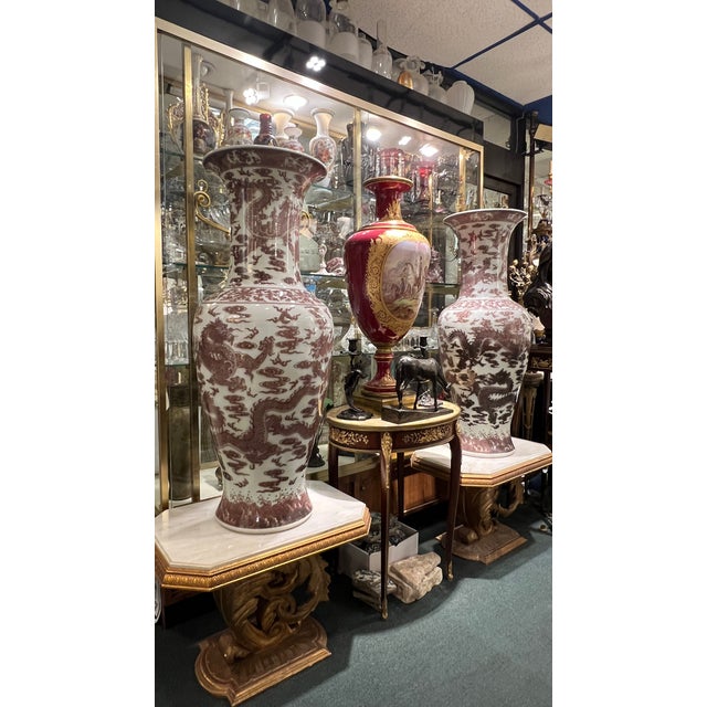 Red Pair Very Large Chinese Qianlong Style Iron Red Glazed Porcelain Floor Vases For Sale - Image 8 of 10