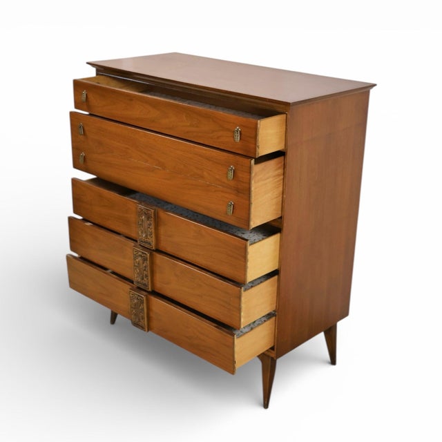 Brown Bassett Mayan Vintage MCM Tiki Highboy Dresser, C. 1960s For Sale - Image 8 of 10
