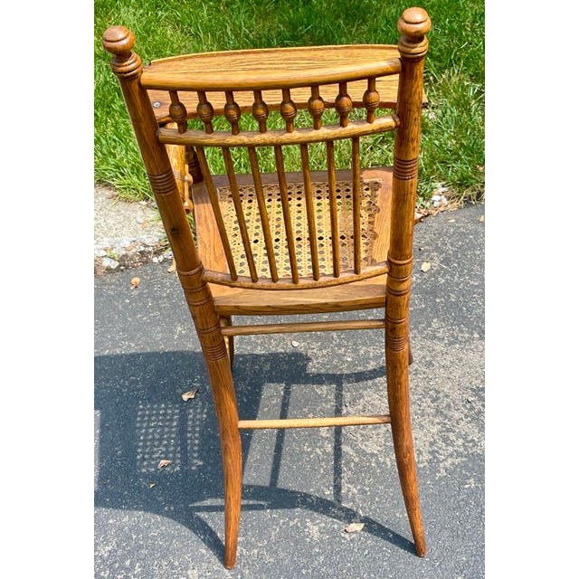 Wood Late 19th-Century Victorian Solid Oak "Ball & Stick" Highchair With Hand-Woven Cane Seat For Sale - Image 7 of 18