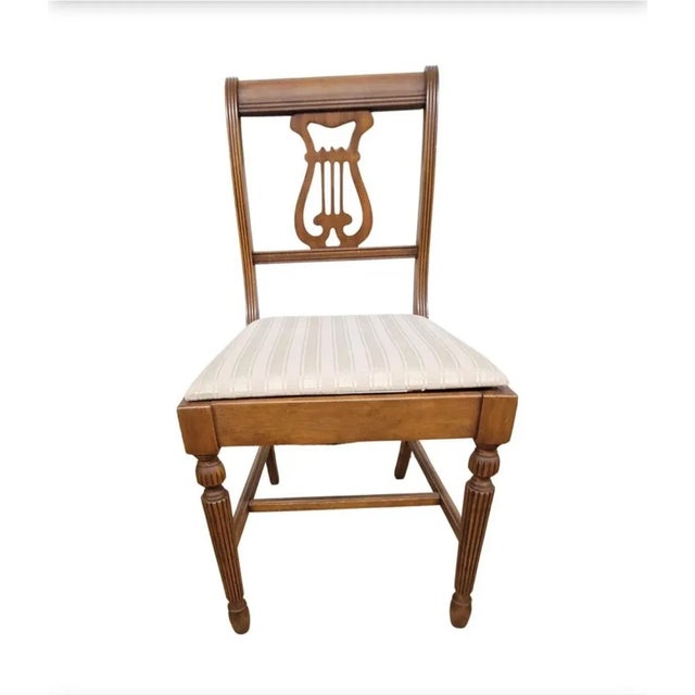 Set of Six 1930s Refinished Lyre-Back Mahogany and Upholstered Dining Chairs For Sale In Washington DC - Image 6 of 12