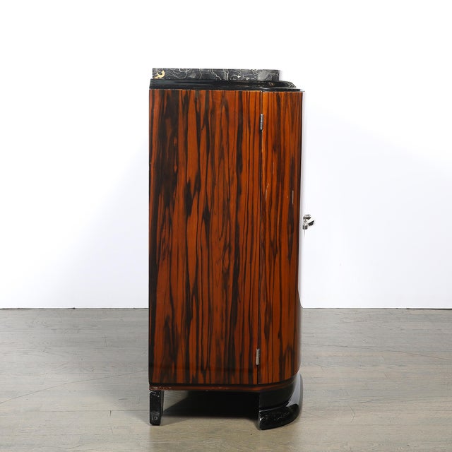 Art Deco Rosewood, Walnut & Black-Lacquer Bar Cabinet W/ Porto Marble Top For Sale - Image 10 of 16