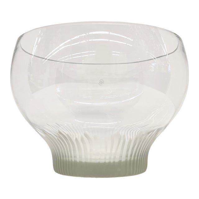 1980s Danish Design Handcrafted Glass Bowl With Decorative Hand Etched Base – Made in Romania For Sale