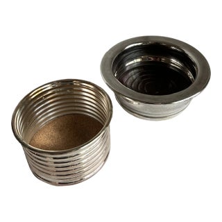 Vintage f.b Rogers Silverplate Wine Coaster With Wood Lining & Silver-Plate Wine Coast With "Stripe" Design For Sale