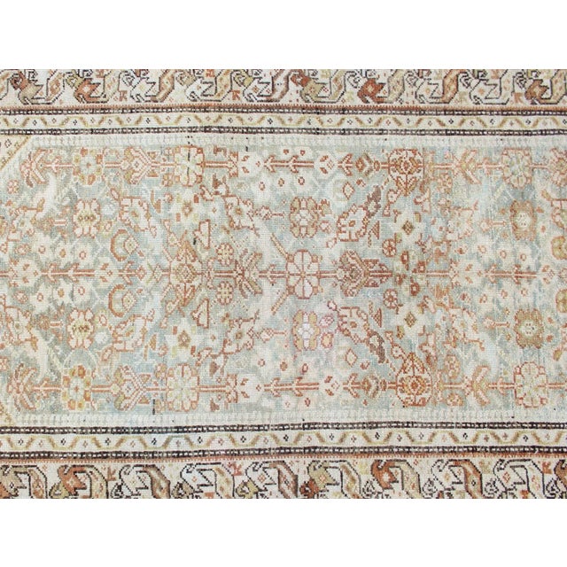 Blue Early 20th Century Antique Persian Malayer Runner With Geometric All-Over Design With Light Blue Background For Sale - Image 8 of 13