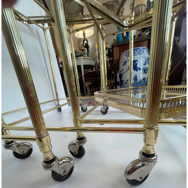 French Neoclassical Style Nesting Bar Carts With Glass Shelves, Maison Jansen For Sale - Image 17 of 17