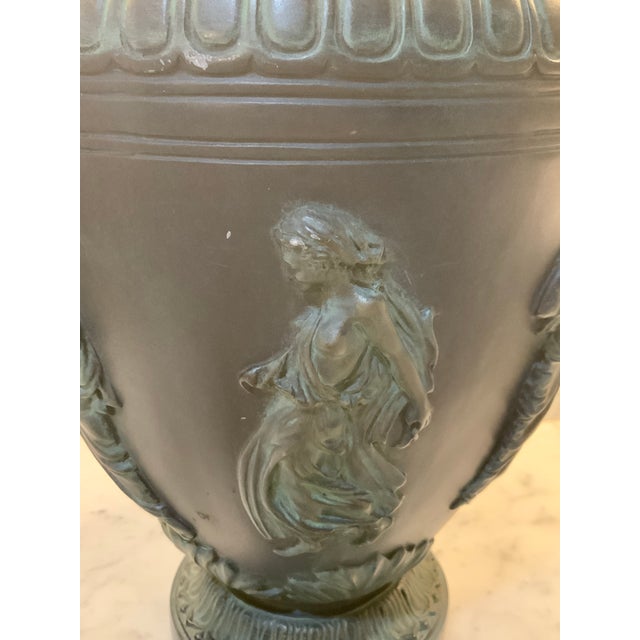 Bronze Vintage 1962 Austin Productions Neoclassical Verdigris Vase – 14” Greek Relief Vase for Classic Revival, Neoclassical & Art Nouveau Decor. See Pics! For Sale - Image 8 of 11
