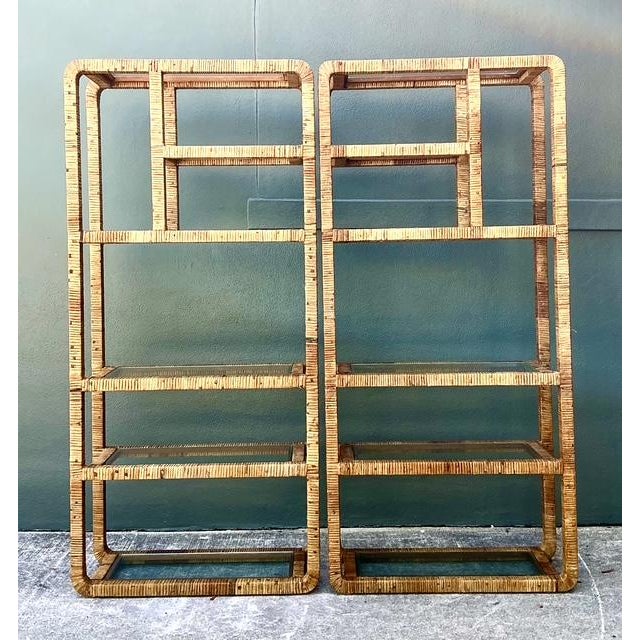 Vintage Wrapped Rattan Etagere- A Pair For Sale - Image 4 of 12