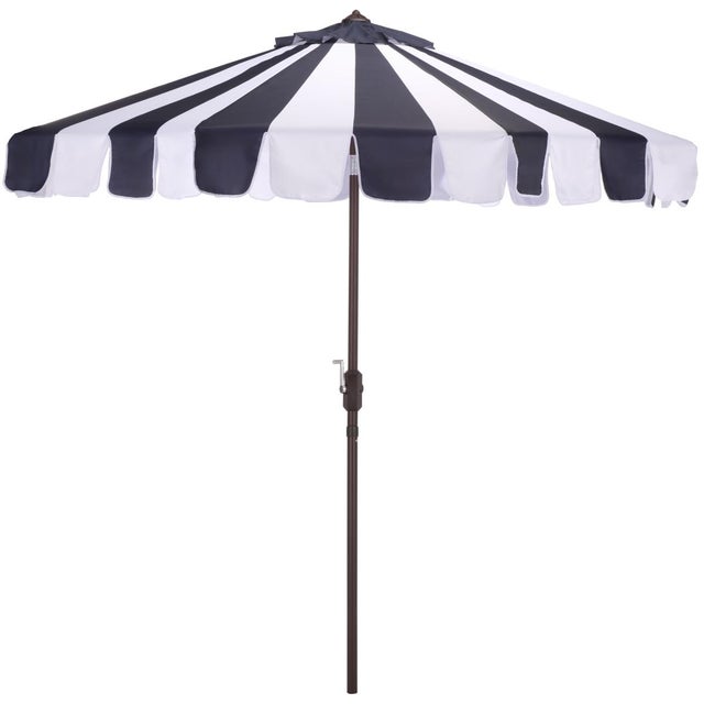 Meze 9 Ft Crank Umbrella, Navy Cabana Stripe/Brown Pole For Sale - Image 9 of 9