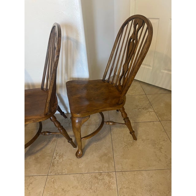 Late 20th Century Set of 3 Solid Oak Rustic Americana Bowback Windsor Dining Side Chairs For Sale In Phoenix - Image 6 of 12