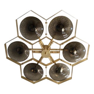 21st Century Hive Polished Brass Smoky Bubbles Murano Flush Mount by Fabio LTD For Sale