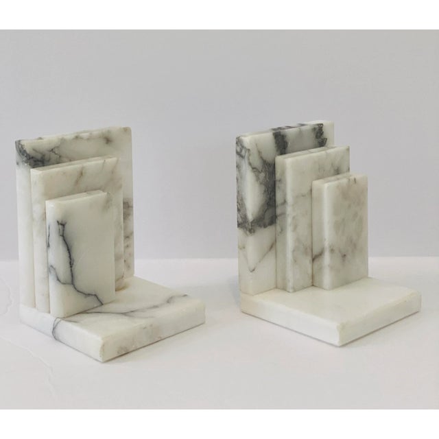 1970s Italian White Carrera Marble Stacked Bookends – a Pair For Sale - Image 11 of 11
