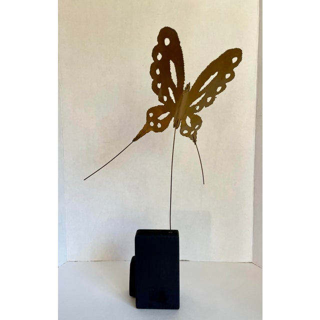 1970s Brutalist Torch Cut Butterfly Sculpture on Wood Base For Sale In Los Angeles - Image 6 of 10