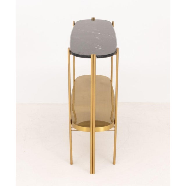 Metal Luxxu Marble Top Two-Tier Brass "Craig" Table For Sale - Image 7 of 8