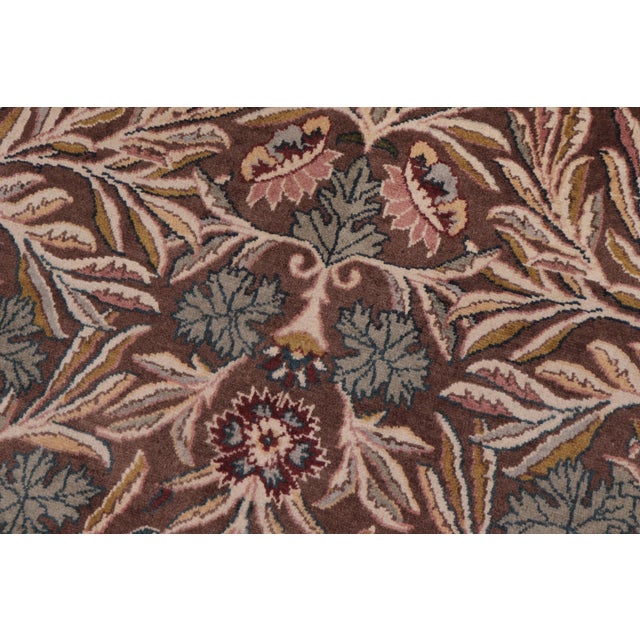 1990s Boho Chic 1990's Floral Pak-Persian Brown/Beige Wool Round Rug - 6'2'' X 6'6'' For Sale - Image 5 of 9