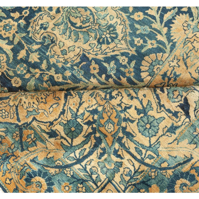 Antique Persian Kirman Botanic Navy Blue Background Rug For Sale In New York - Image 6 of 9