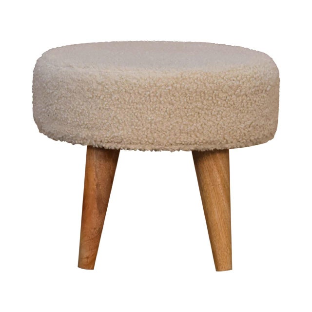 Contemporary Bouclé Upholstered Stool With Curved Wood Legs For Sale - Image 3 of 7