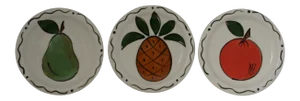 Vintage Three Rivers Studio Pottery Hand Painted Fruit Stoneware Plates - Set of 3