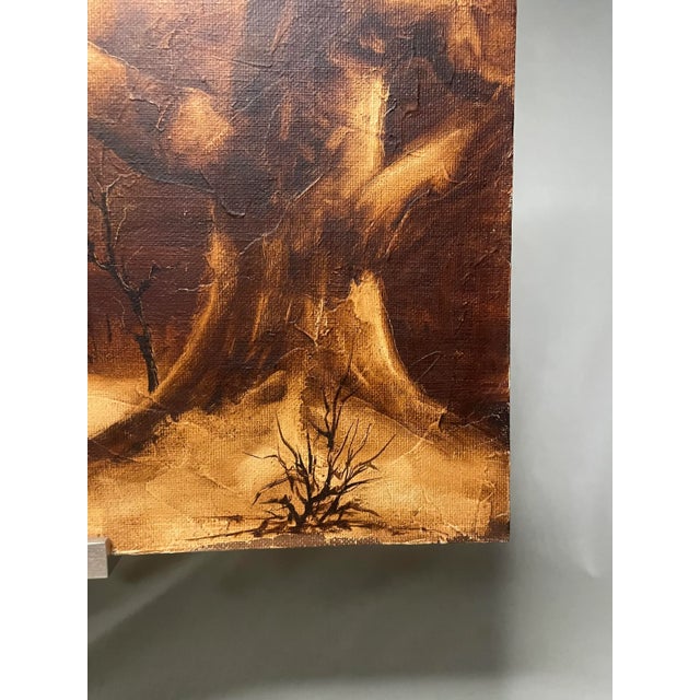 1970’s "The Tree" Bistre Style Oil Painting, Burnt Umber Colors by