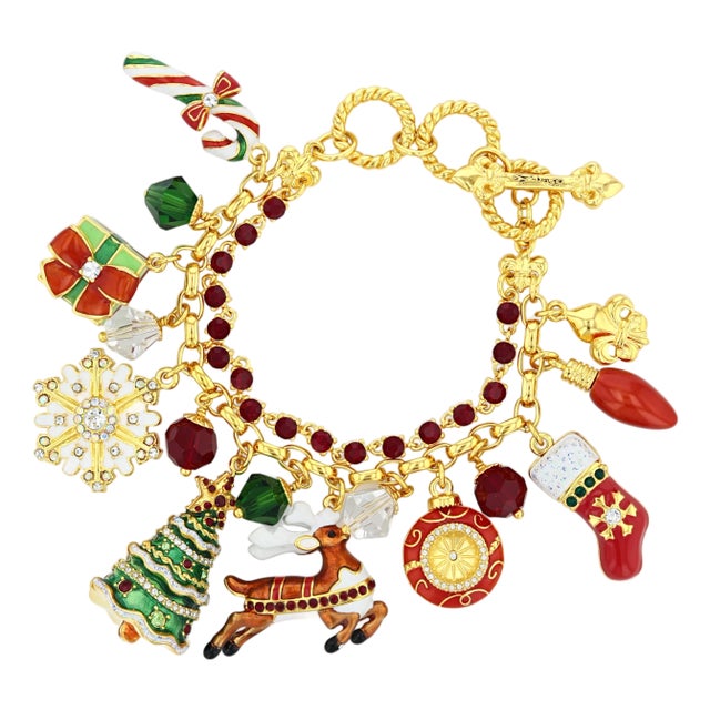 Ritzy Couture DeLuxe Christmas Gift Charm Bracelet by – 22k Gold Layered Brass For Sale