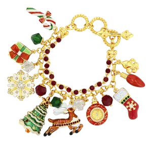 Ritzy Couture DeLuxe Christmas Gift Charm Bracelet by – 22k Gold Layered Brass
