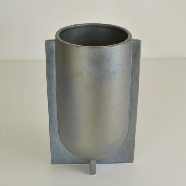 Modern Sculptural Ceramic Vases in Metallic Grey Glaze, 2010s For Sale - Image 6 of 8