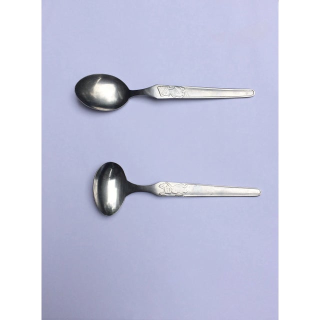 Mid-Century Modern Stainless Steel Baby / Infant Feeding Spoons - Set of Two For Sale - Image 12 of 13