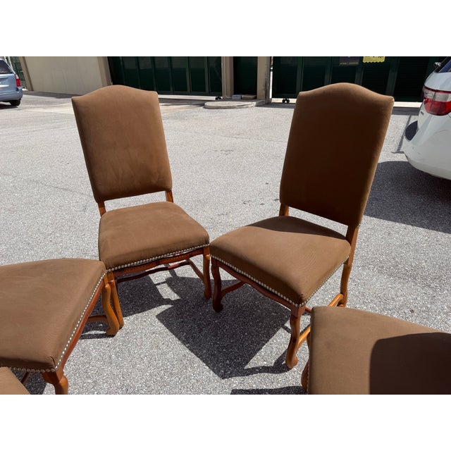 Textile Ralph Lauren Dining Chairs With Nail Heads - Set of 6 For Sale - Image 7 of 9