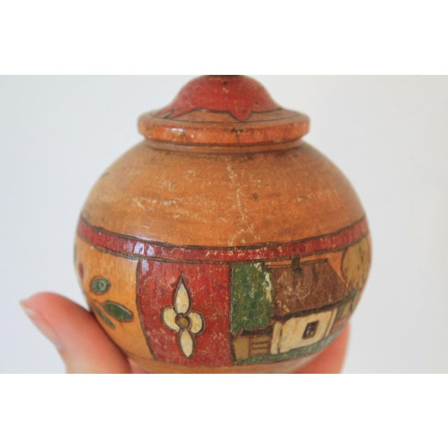 Vintage Hand-Painted Wooden Lidded Jar For Sale In Milwaukee - Image 6 of 9