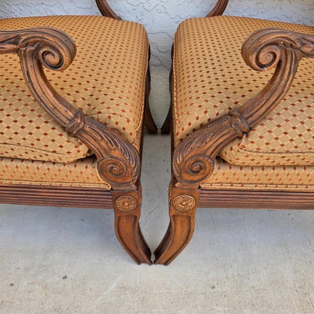 Late 20th Century Ethan Allen Regency Style Bergere Lounge Armchairs Pair For Sale - Image 5 of 18