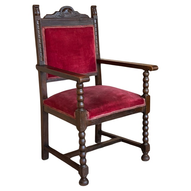 19th Century Spanish Colonial Altar Carved Armchair with Red Velve Seat and Back For Sale - Image 15 of 18