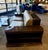 Leather & Dark Wood Sofa With Built-in Shelving For Sale In Las Vegas - Image 6 of 6