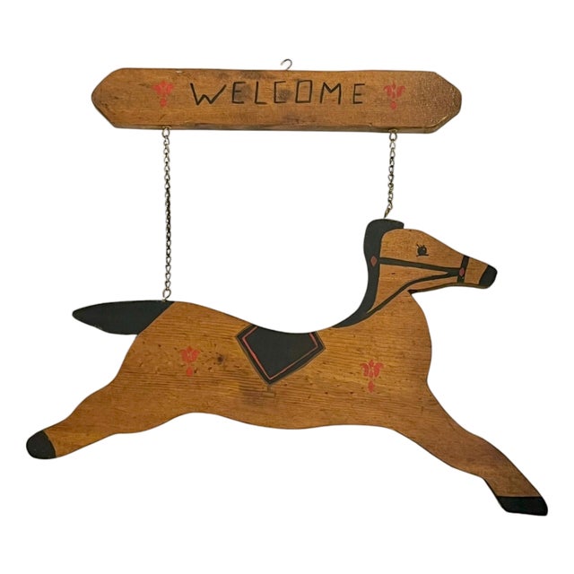 Mid-20th Century Folk Art Horse Welcome Sign For Sale