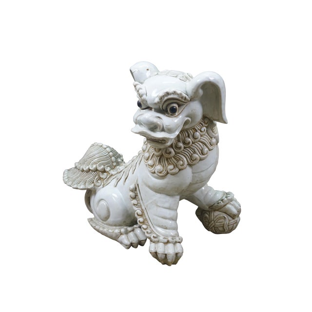 Chinese Vintage Chinese Chinoiserie Foo Dogs Fu Guardian Lion Statues 23" For Sale - Image 3 of 16