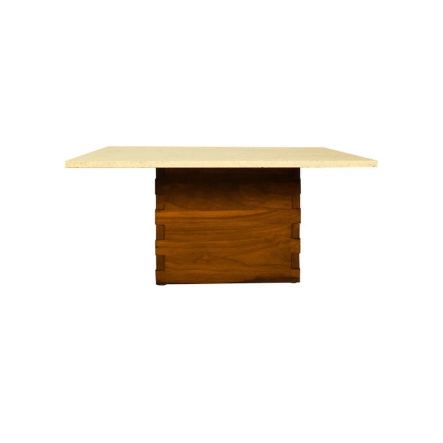 Mid-Century Modern 1970s Mid-Century Travertine Walnut Base Coffee Table For Sale - Image 3 of 11