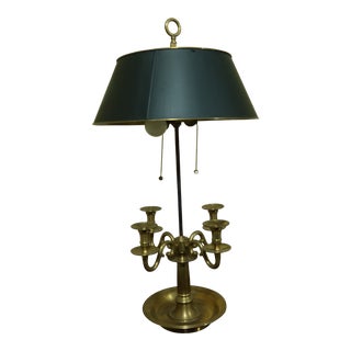 Large Tole Shade Brass Table Lamp For Sale