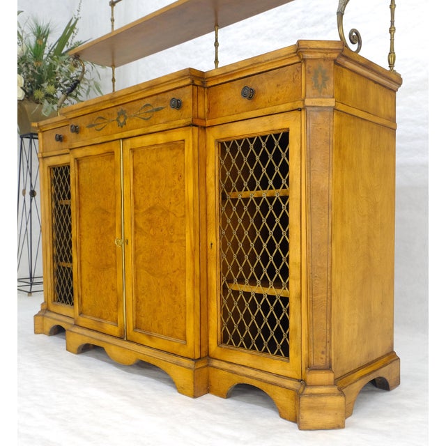 Wood Regency Gallery Etagere Top Light Burl Walnut Sideboard Credenza c1920s MINT! For Sale - Image 7 of 18